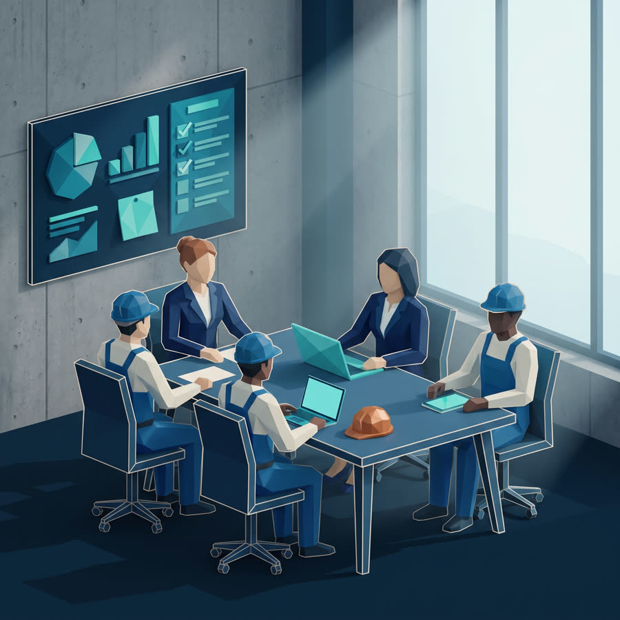 Ilustração low-poly do curso de NR-05 — CIPA (Comissão Interna de Prevenção)