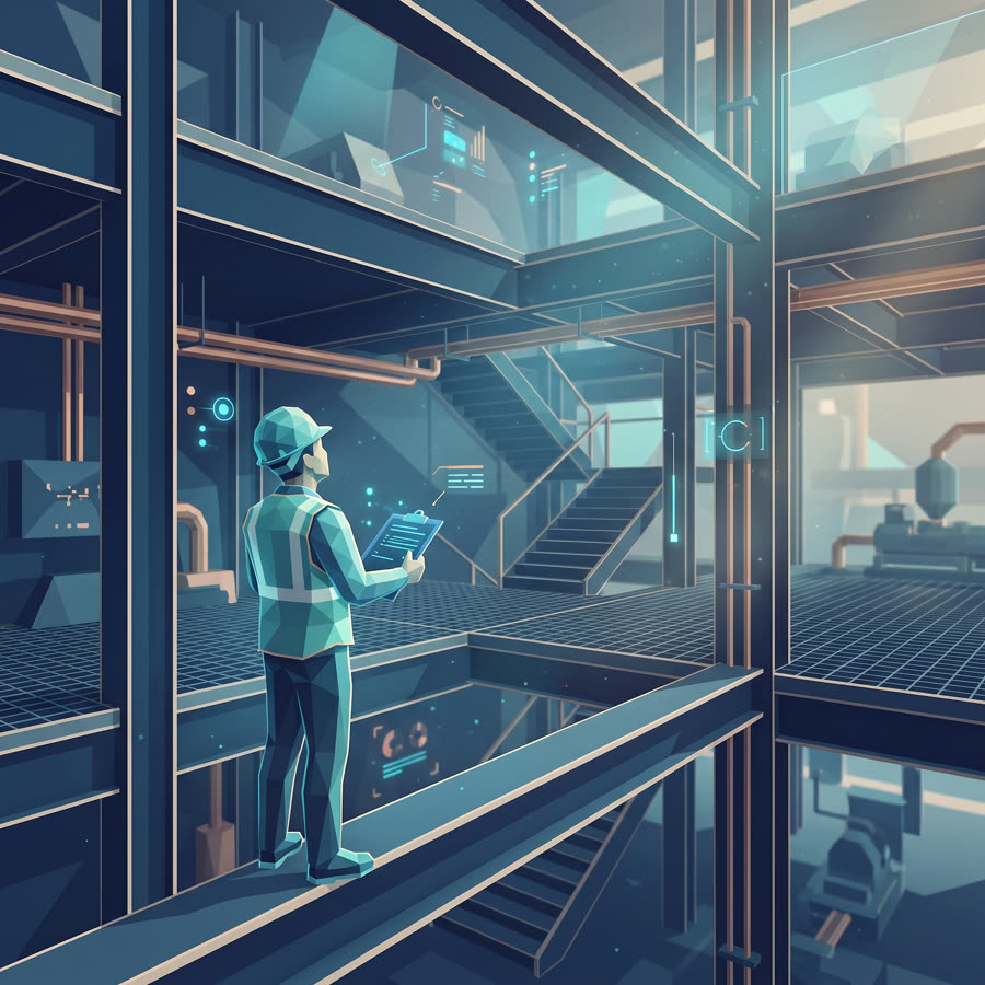 Ilustração low-poly do curso de NR-08 — Edificações