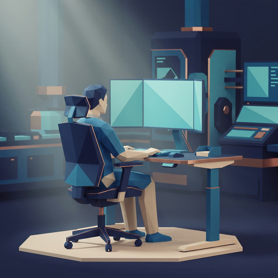 Ilustração low-poly do curso de NR-17 — Ergonomia