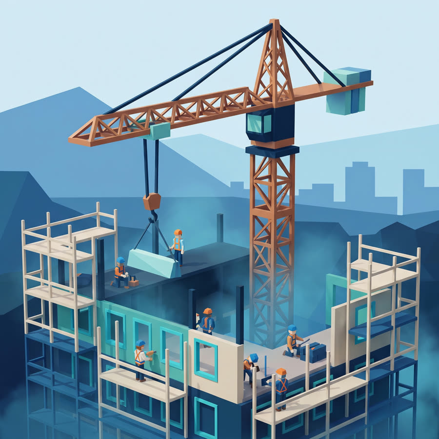 Ilustração low-poly do curso de NR-18 — Segurança na Indústria da Construção