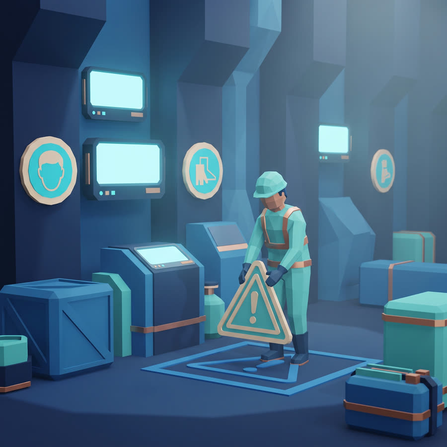 Ilustração low-poly do curso de NR-26 — Sinalização de Segurança