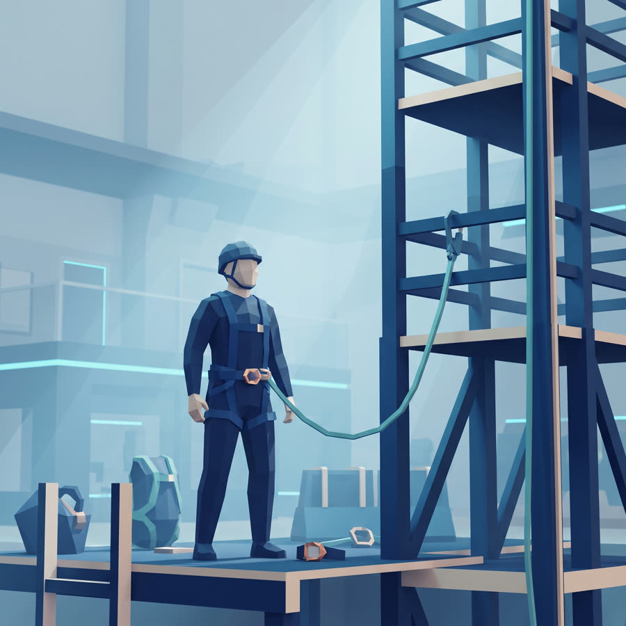 Ilustração low-poly do curso de NR-35 — Trabalho em Altura