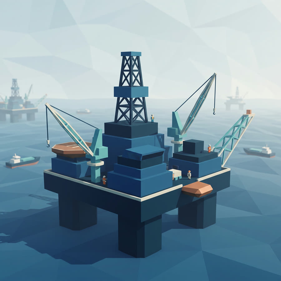 Ilustração low-poly do curso de NR-37 — Segurança em Plataformas de Petróleo